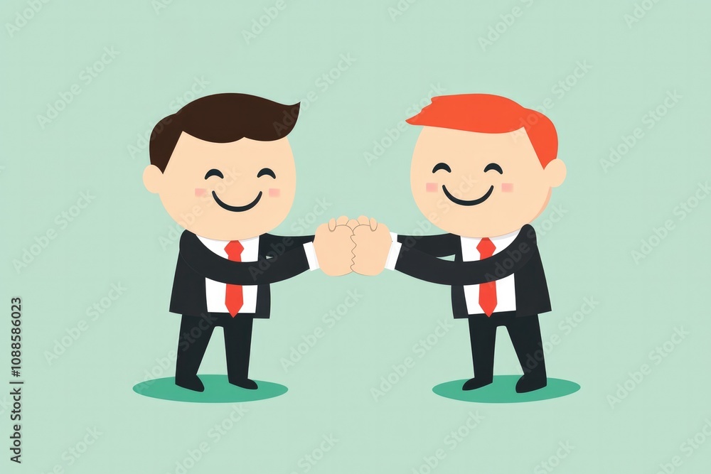 A simple illustration of two professionals fist-bumping, symbolizing teamwork, teambuilding, unity, and collaboration in a friendly and cooperative setting... A simple illustration of two professionals fist-bumping, symbolizing teamwork, teambuilding, unity, and collaboration in a friendly and cooperative setting...