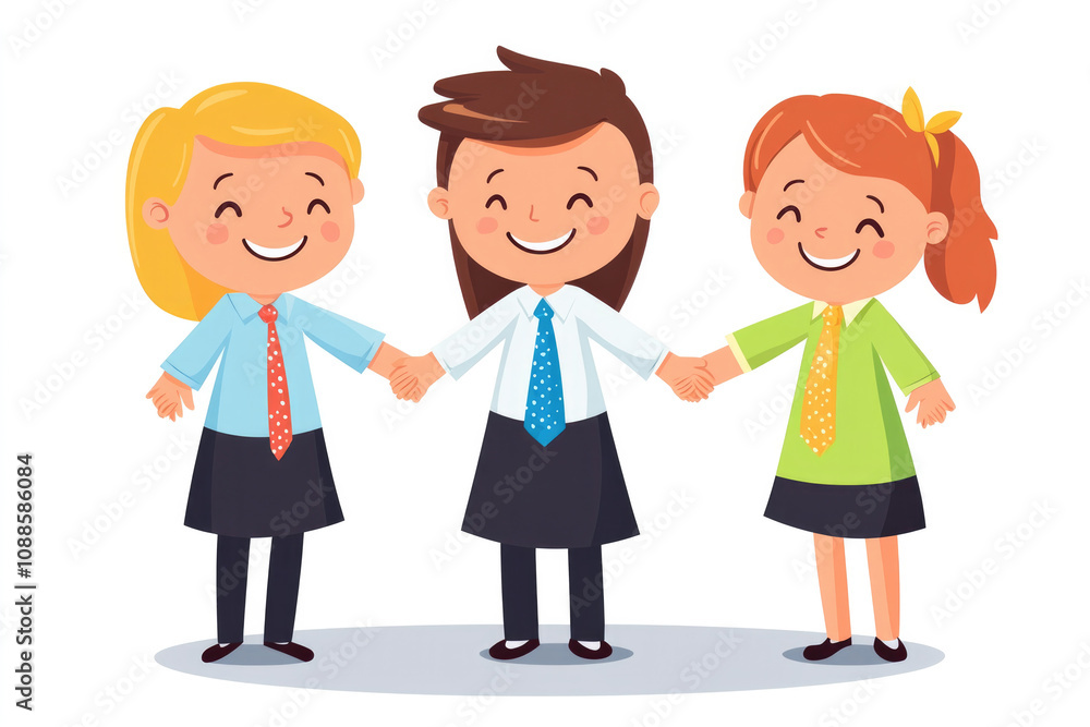 A cute illustration of three children holding hands, symbolizing teamwork, teambuilding, friendship, and unity in a positive and playful environment... A cute illustration of three children holding hands, symbolizing teamwork, teambuilding, friendship, and unity in a positive and playful environment...