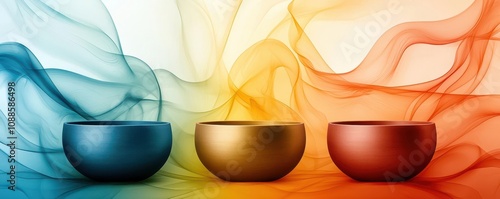 Sound Healing with Singing Bowls or Tuning Forks Using specific frequencies and sound vibrations to promote relaxation, reduce pain, and restore balance 3D illustration.