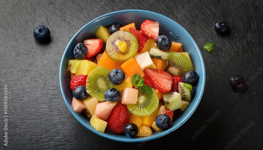 Fruit salad in a blue bow Fruit salad in a blue bow