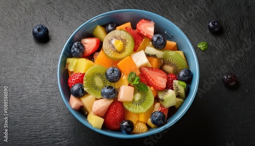 Fruit salad in a blue bow