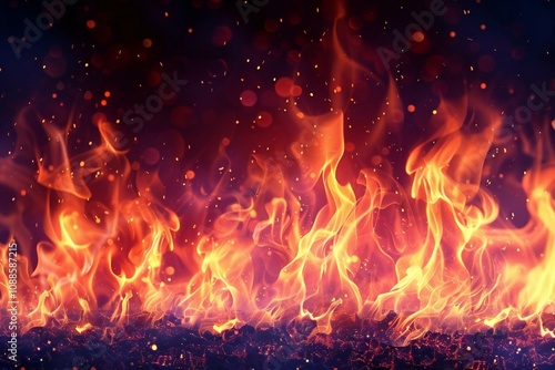 Fiery flames dancing and flickering in the darkness, creating a mesmerizing and seamless motion background.