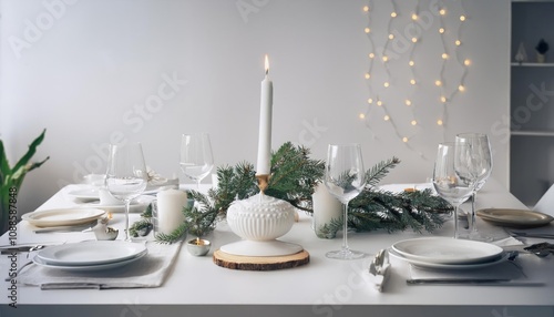 New Year's or Christmas family dinner table arrangemen photo