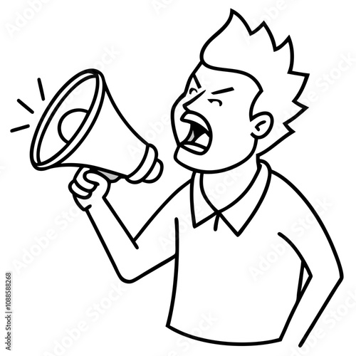 unhappy man scream in loudspeaker 