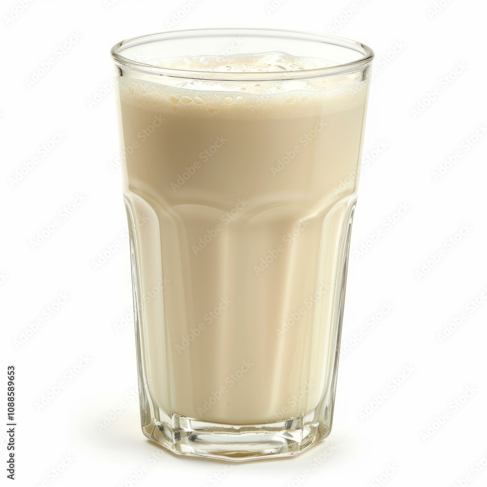 Protein shake in tall glass standing on white background Protein shake in tall glass standing on white background