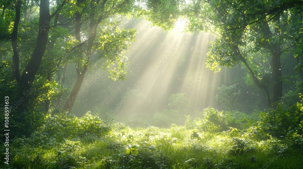 A serene forest scene with sunlight streaming through the trees, creating a mystical atmosphere filled with greenery and soft light. A serene forest scene with sunlight streaming through the trees, creating a mystical atmosphere filled with greenery and soft light.
