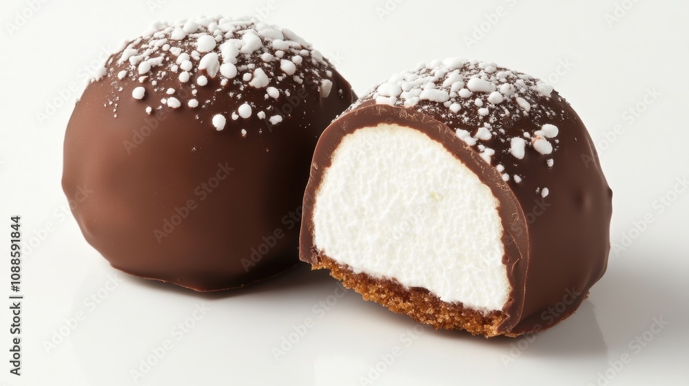 Delicious Chocolate Coated Dessert with Creamy Center and Crumbly Base, Perfectly Crafted for Indulgent Treats and Sweet Delights on Your Plate Delicious Chocolate Coated Dessert with Creamy Center and Crumbly Base, Perfectly Crafted for Indulgent Treats and Sweet Delights on Your Plate