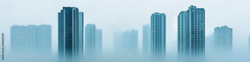 Fototapeta premium Foggy urban landscape skyscrapers city view mysterious atmosphere aesthetic photography