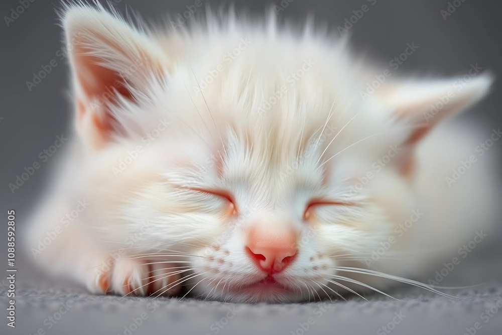 A small white kitten peacefully sleeping A small white kitten peacefully sleeping