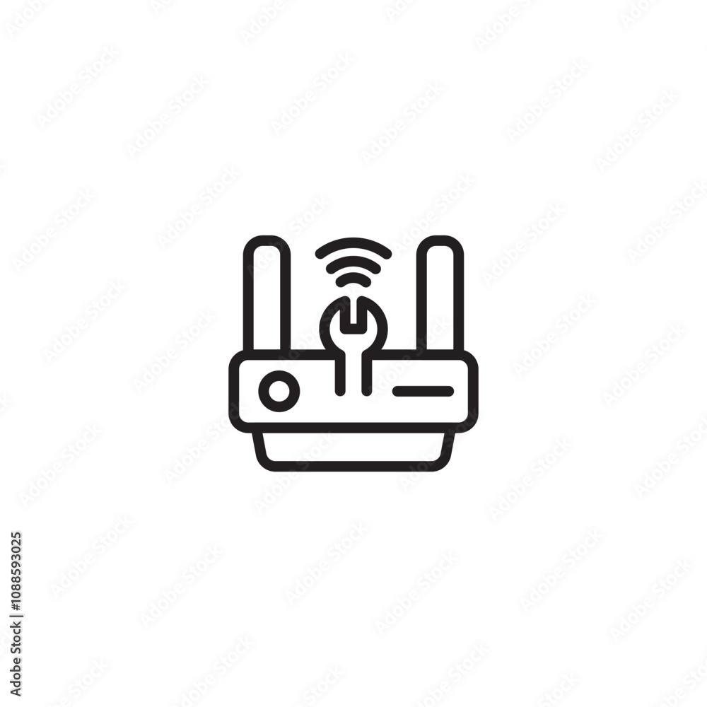 Outline Wi-fi router setting on icon. Wi-fi router with antennas and wave signal. Wireless internet, mobile hotspot, modem with Wi-fi network, internet connection. Editable icon. Outline Wi-fi router setting on icon. Wi-fi router with antennas and wave signal. Wireless internet, mobile hotspot, modem with Wi-fi network, internet connection. Editable icon.