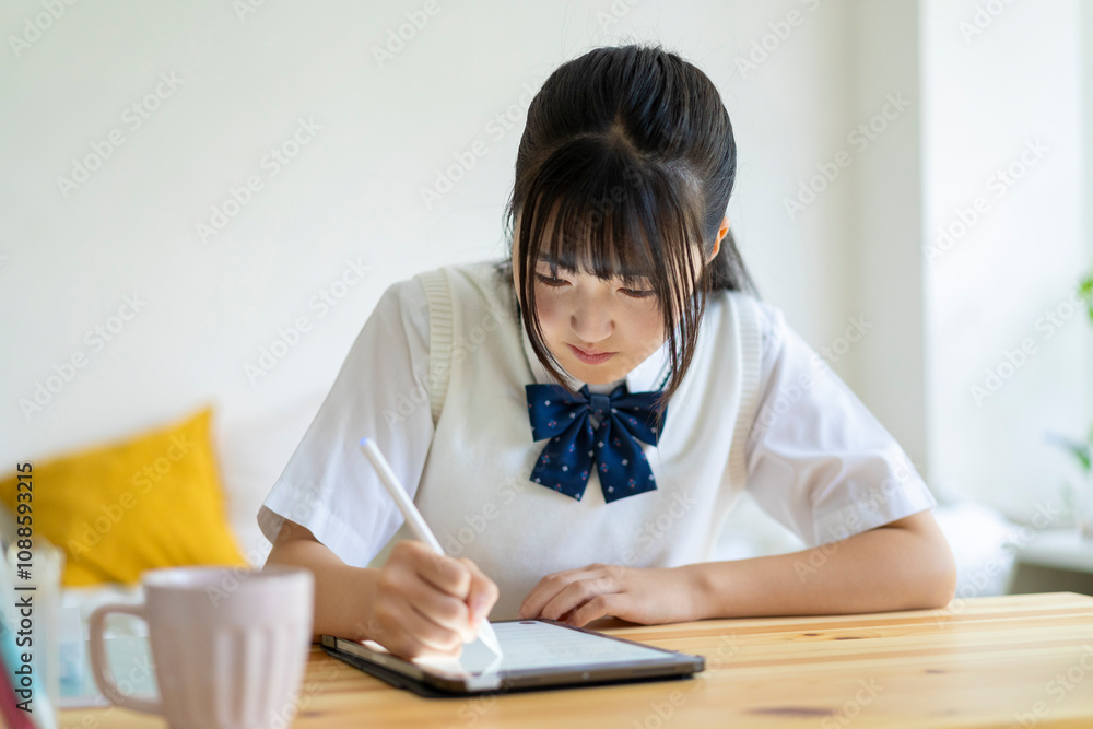 自宅で勉強する高校生 自宅で勉強する高校生