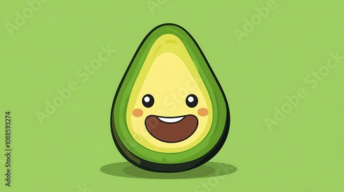 A cartoon avocado with a smiling face on a green background. photo