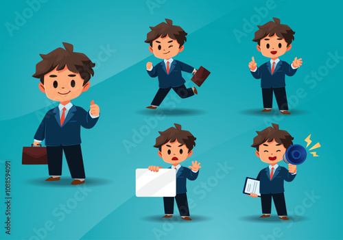 set of business man with different pose and emotional