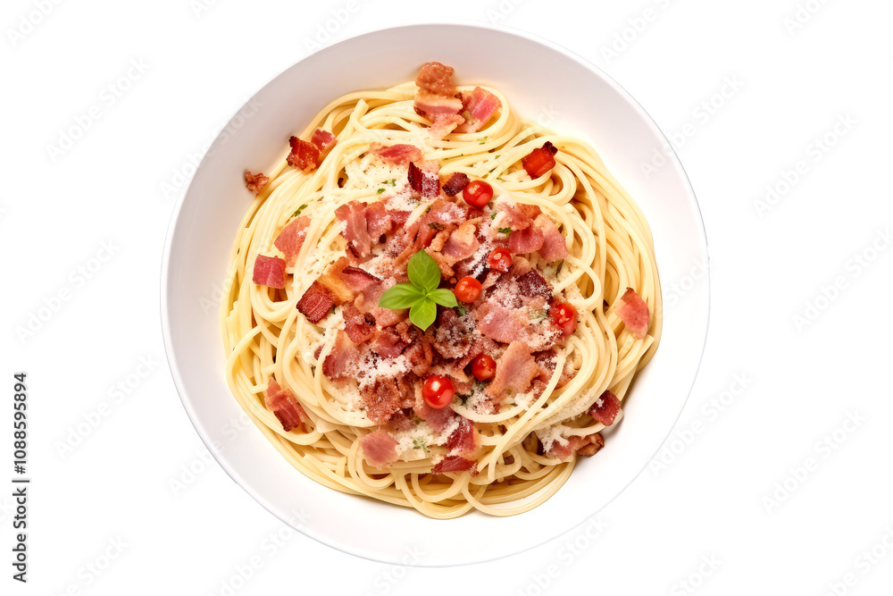 carbonara spaghetti in dish isolated on white carbonara spaghetti in dish isolated on white