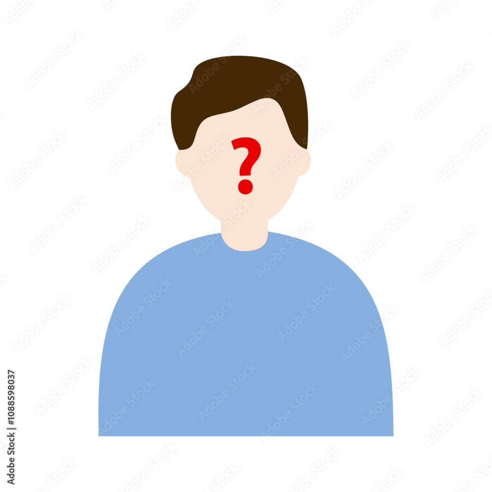 Unknown male user profile portrait. Man face with question mark. Anonymous concepts. Flat character vector design isolated illustration. Unknown male user profile portrait. Man face with question mark. Anonymous concepts. Flat character vector design isolated illustration.