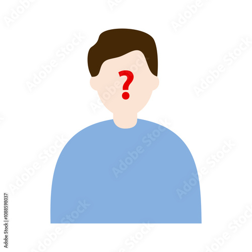 Unknown male user profile portrait. Man face with question mark. Anonymous concepts. Flat character vector design isolated illustration.