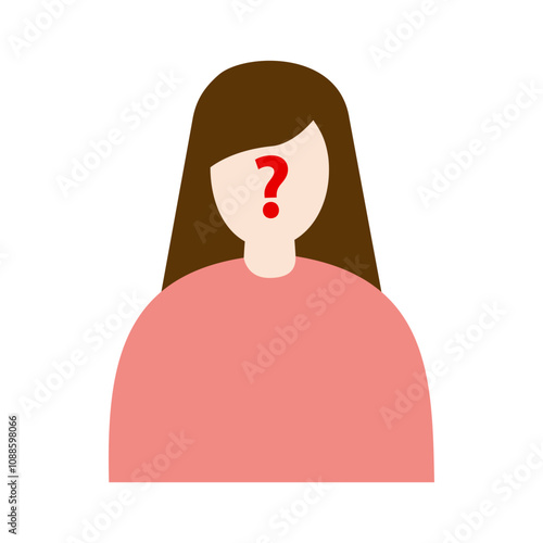 Unknown girl user profile portrait. Woman face with question mark. Anonymous concepts. Flat character vector design isolated illustration.