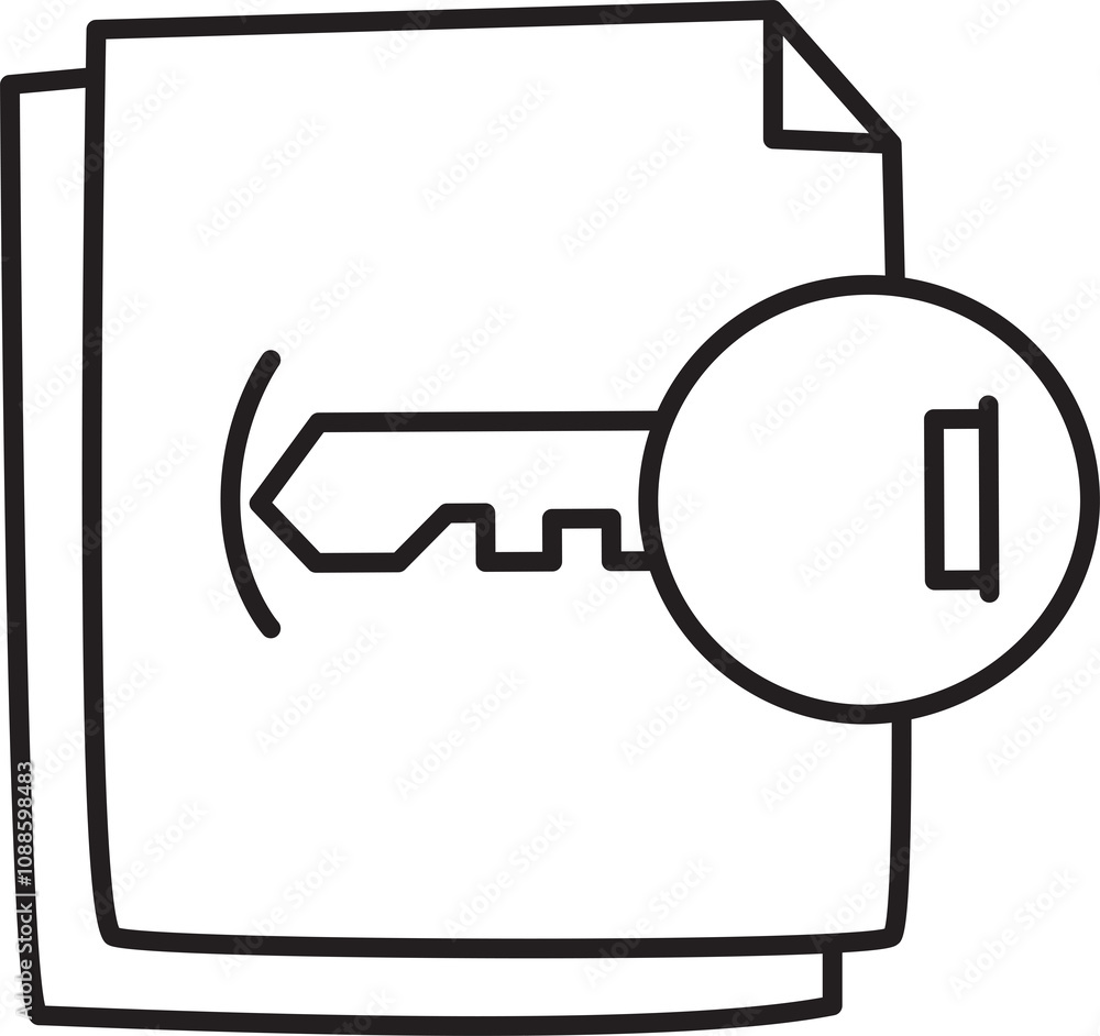 Fototapeta premium Documents with Encryption Key Doodle Line Icon