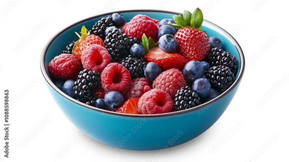 A vibrant bowl of mixed berry salad with strawberries, raspberries, blueberries A vibrant bowl of mixed berry salad with strawberries, raspberries, blueberries