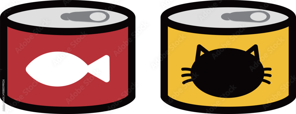 Simple and cute pet line icons of canned cat food Simple and cute pet line icons of canned cat food
