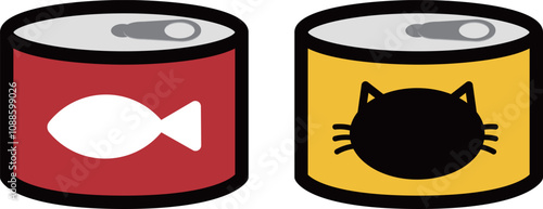 Simple and cute pet line icons of canned cat food