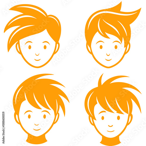 boy Hairstyle Wigs  line art vector illustration set