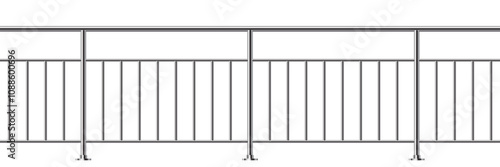 Metal fence with rails isolated on transparent background. Steel balcony with balustrades. Vector realistic 3D illustration of iron barrier, stairs balustrade for interior design.