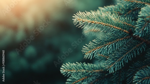 Lush Evergreen Spruce Branches Christmas Tree Needles Closeup Nature Background