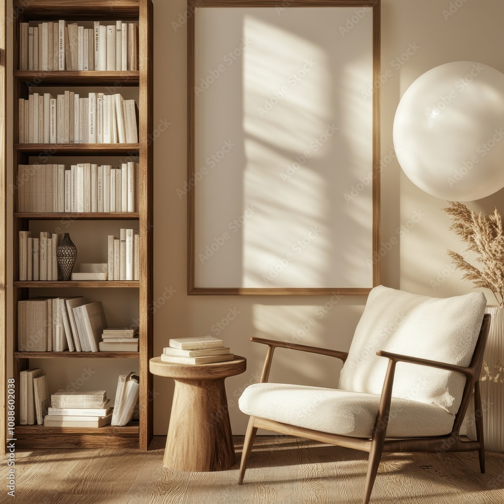 Fototapeta premium A white chair is in front of a white wall
