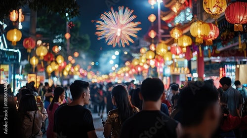 Chinese New Year Street with Lanterns and Festival Lights, 2025.