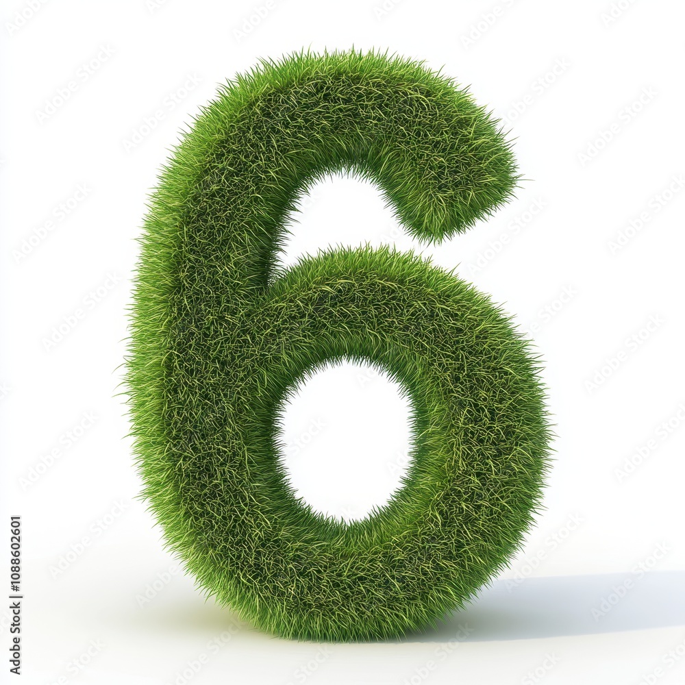 A grassy number six, symbolizing nature and growth. A grassy number six, symbolizing nature and growth.