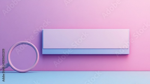 A 3D rendering of a magnifying glass and a blank white rectangle against a pastel pink and blue background.