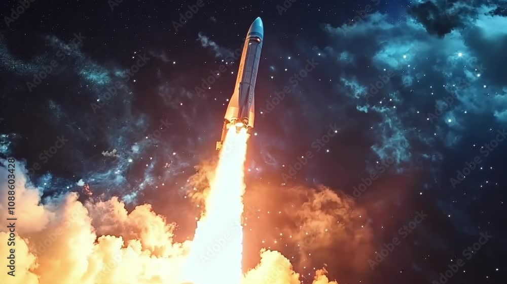 The spaceship has launched from the platform and is flying into space towards places unknown to man. The spaceship has launched from the platform and is flying into space towards places unknown to man.