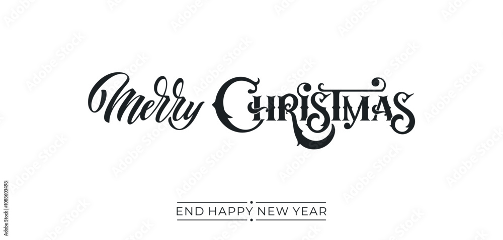 Merry Christmas and Happy New Year hand lettering calligraphy. Vector holiday illustration element. Typographic element for congratulations. Merry Christmas and Happy New Year hand lettering calligraphy. Vector holiday illustration element. Typographic element for congratulations.