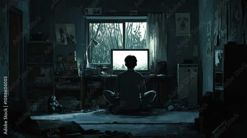 Serene Late Night Gaming Session in Dark Room Serene Late Night Gaming Session in Dark Room