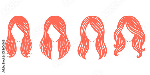 Female Hairstyle Wigs  line art vector illustration set