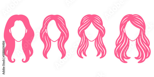 Female Hairstyle Wigs  line art vector illustration set