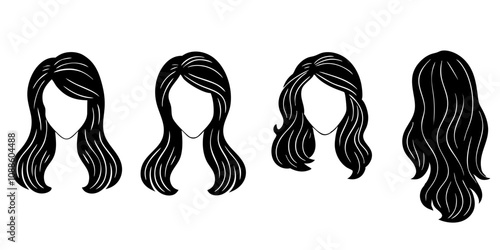 Female Hairstyle Wigs  line art vector illustration set