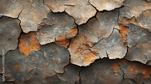 Close-up shot of cracked and weathered rock surface with shades of gray and brown.