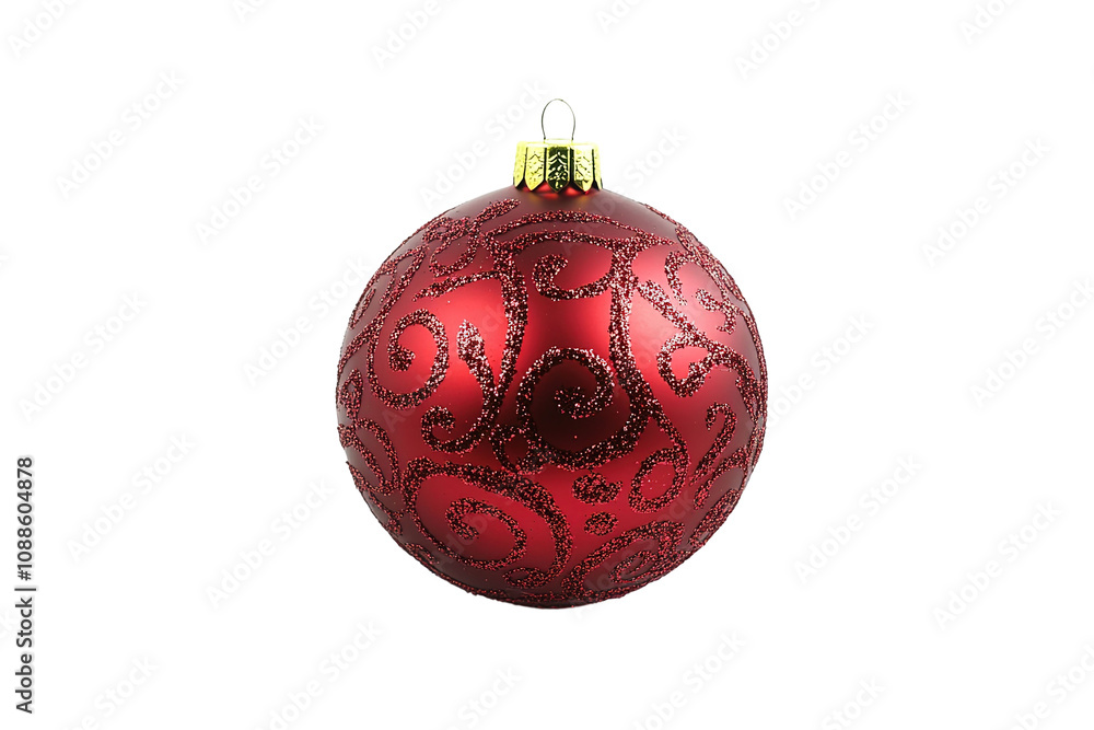 A red ornament with gold trim sits on a white background . on transparent background. A red ornament with gold trim sits on a white background . on transparent background.