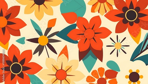 Wallpaper Mural Retro Floral Pattern, Torontodigital.ca