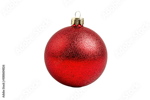 A red ornament with gold trim sits on a white background . on transparent background.