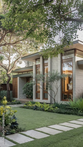 Modern Contemporary Home with Floor-to-Ceiling Windows and Beautiful Landscaping