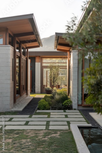 Wallpaper Mural Modern Contemporary Home with Floor-to-Ceiling Windows and Beautiful Landscaping Torontodigital.ca