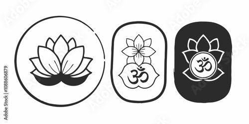 Minimalist spiritual illustrations collection featuring lotus and om symbols