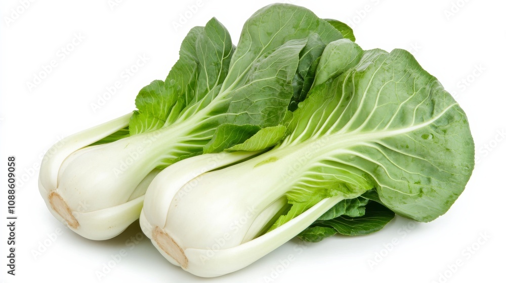 A whole head of bok choy with its crisp, green leaves and white stalks, Each bok choy’s vibrant color and subtle imperfections captured with precision A whole head of bok choy with its crisp, green leaves and white stalks, Each bok choy’s vibrant color and subtle imperfections captured with precision