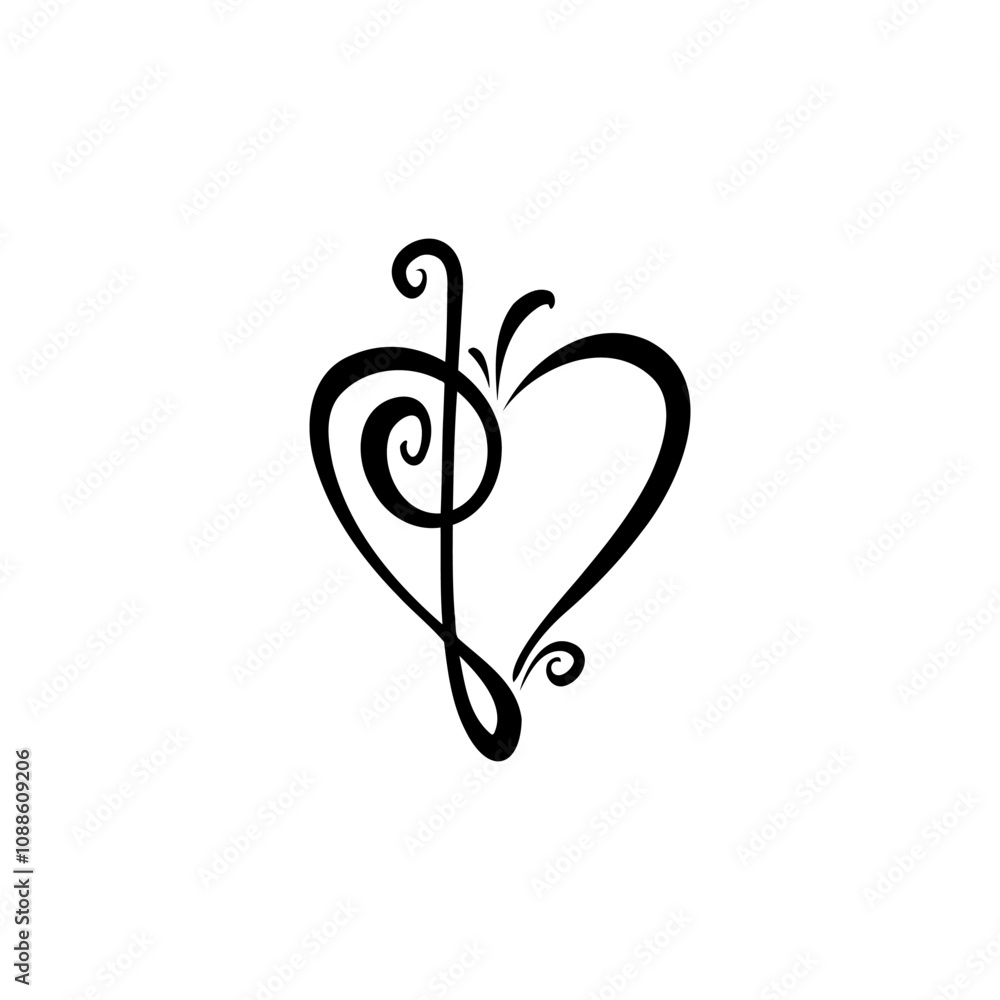Stylized treble clef intertwined with a heart symbol representing love for music Stylized treble clef intertwined with a heart symbol representing love for music
