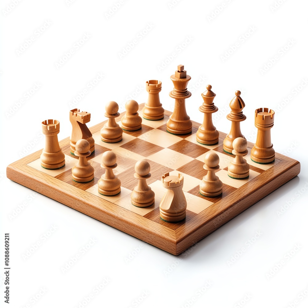 Wooden chess pieces on a board, ready for a strategic game. Wooden chess pieces on a board, ready for a strategic game.
