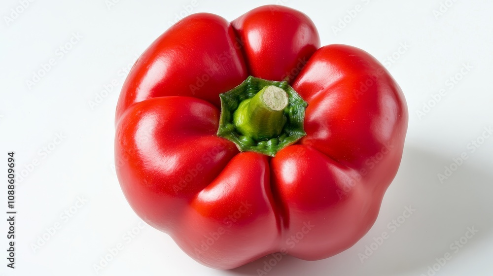 A whole red bell pepper with its shiny, smooth surface and vibrant red color, Each bell pepper’s vibrant color and subtle imperfections captured with precision A whole red bell pepper with its shiny, smooth surface and vibrant red color, Each bell pepper’s vibrant color and subtle imperfections captured with precision