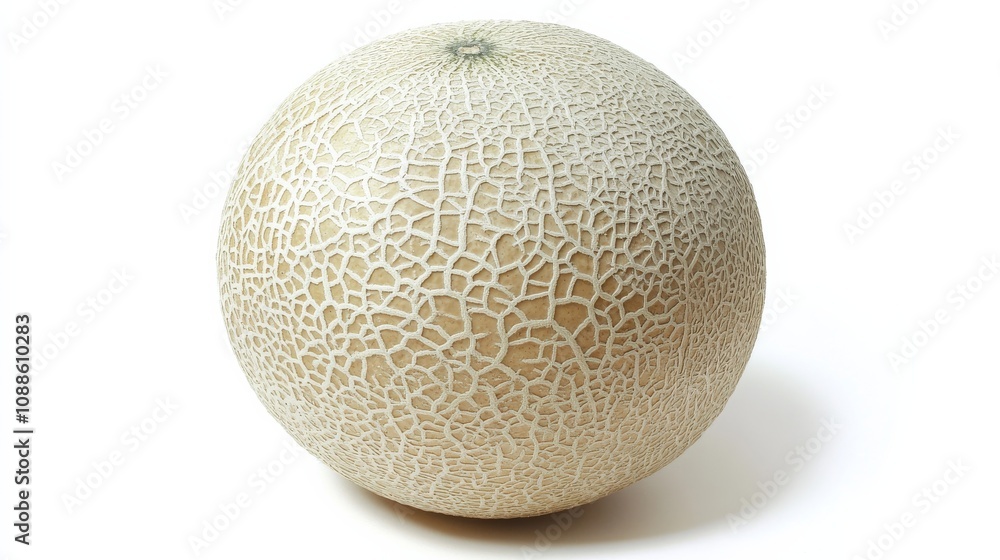 A whole, ripe cantaloupe melon with its textured, beige skin and vibrant orange flesh A whole, ripe cantaloupe melon with its textured, beige skin and vibrant orange flesh